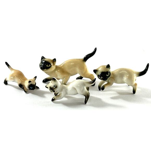 Vintage Hagen-Renaker Siamese Cat Figurines Set of 4 Miniature Porcelain - Picture 1 of 7